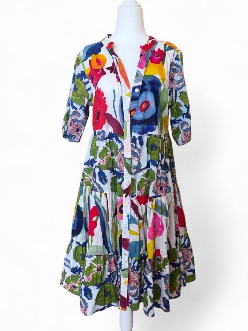 Floral Tiered Button-Front Dress in Multicolor
